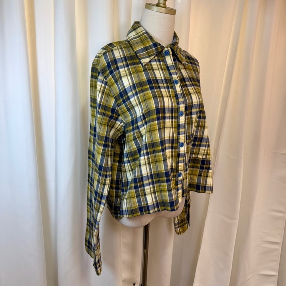 NWT Back Beat Co. ‘Plaid Boxy Cropped Shirt’ in “Gold Plaid” Size Large - Picture 15 of 16